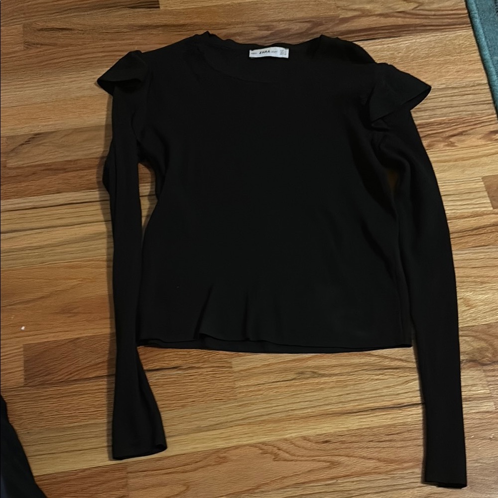 Zara black long sleeve sweater with ruffles